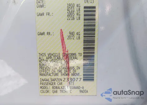 2014 Nissan Altima 2.5 Sl from USA, damaged, VIN 1N4AL3AP2EN233077